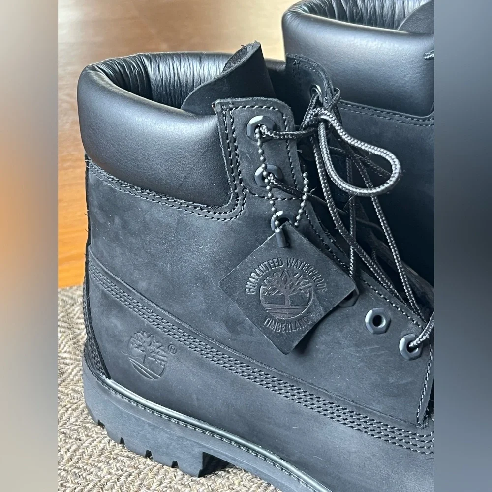 Timberland Men's Black Premium Leather Lace-Up Boots sz 11.5